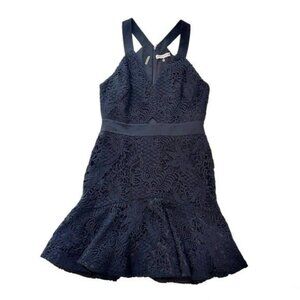 Rebecca Taylor Navy Lace Silk Ruffle Bottom Mini Dress Size 4